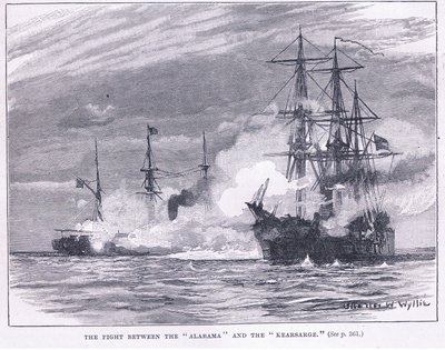 Kampen mellan "Alarama" och "Kearsarge" av Charles William Wyllie
