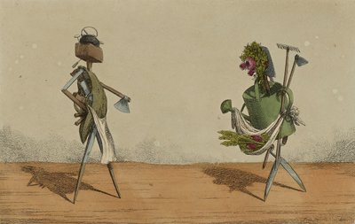 Animerade redskap, tavla 2, tillägnad snickare och trädgårdsmästare i Storbritannien, c.1811 (handfärgad etsning) av Charles Williams