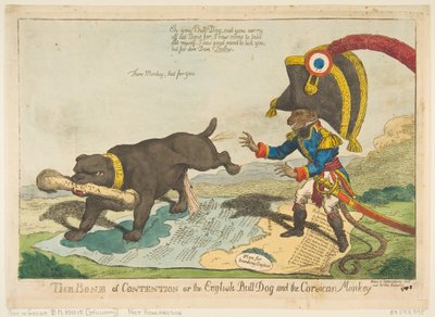 Stridsbenet eller den engelska tjurhunden och den korsikanska apan, 14 juni 1803. av Charles Williams