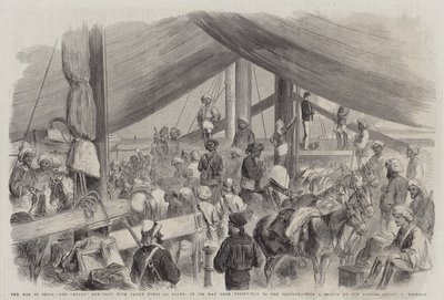 Kriget i Kina, Havoc Gun-Boat, med Fanes häst ombord, på väg från Talien-Wan till Pehtang av Charles Wirgman