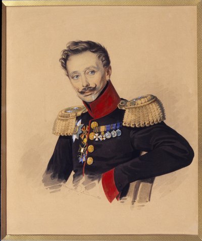 Porträtt av prins Fjodor Fjodorovich Gagarin (1746-1863) (Porträtt av F.F. Gagarin). Verk av Carl Von Hampein (1794-efter 1880), penna och akvarell på papper, cirka 1830. Rysk konst av Charles de Hampeln
