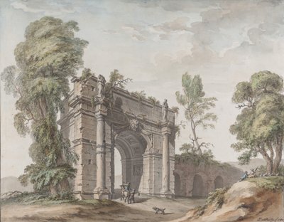 Design för en triumfbåge för trädgårdarna vid Chateau d