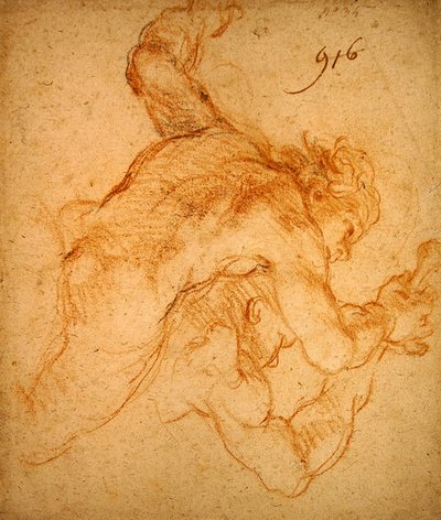 Study of Angels (röda och svarta krita på papper) av Charles de la Fosse