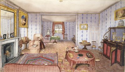 Drawing Room, Clay Hill, f12 från An Album of Interiors, 1843 av Charlotte Bosanquet