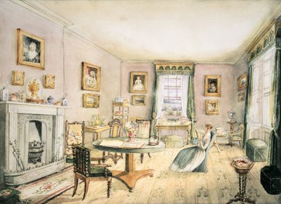 The Drawing Room, East Wood, Hay, f54 från ett album med interiörer, 1843 av Charlotte Bosanquet
