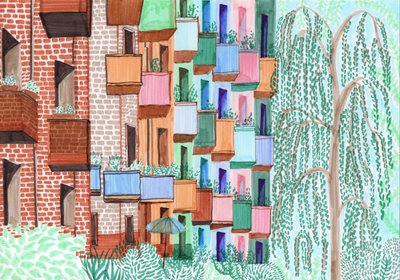 Balkonger i Kreuzberg, 2017 (penselpennor) av Charlotte Orr
