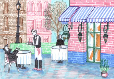 Café, 2017 (penselpennor) av Charlotte Orr