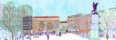 Hermannplatz, 2017 (penselpennor) av Charlotte Orr