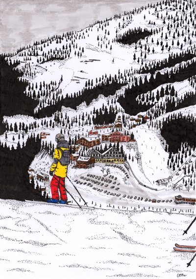 Hochfügen, 2020 (fin liner på papper) av Charlotte Orr