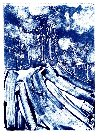 Pisa, 2019 (monoprint) av Charlotte Orr