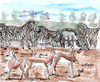 Safari 3, 2018 (bläck och akvarell) av Charlotte Orr