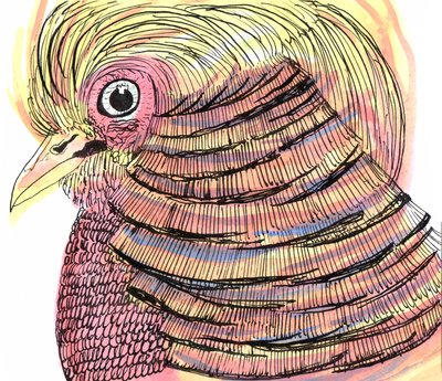 Tropical Bird, 2018 (penna, bläck och akvarell) av Charlotte Orr