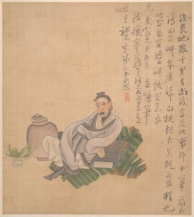 Figurer, blommor och landskap, ett blad daterat 1627. av Chen Hongshou