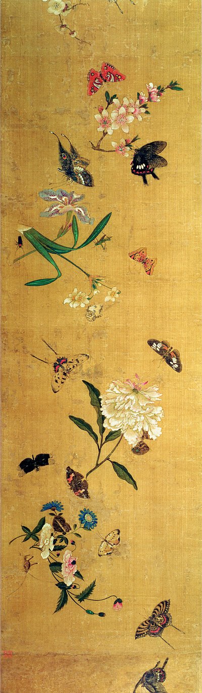 Hundra fjärilar, blommor och insekter, detalj från en handscroll av Chen Hongshou