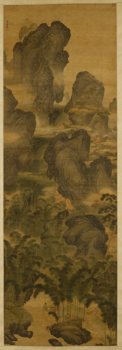 Höga berg och fantastiska vattenfall, ca 1600 (bläck & färg på siden) av Chenglong Zhang