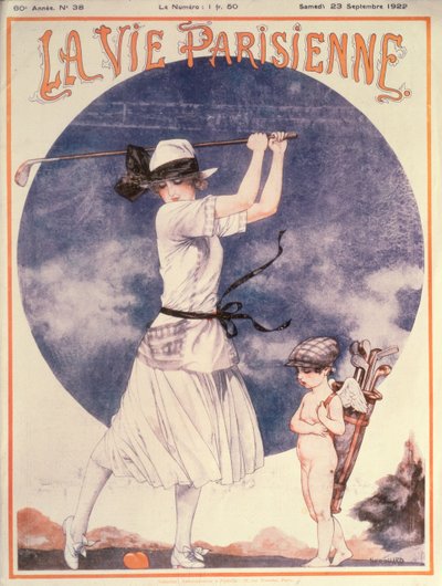 Omslag till La Vie Parisienne, kvinna som spelar golf av Cheri Herouard