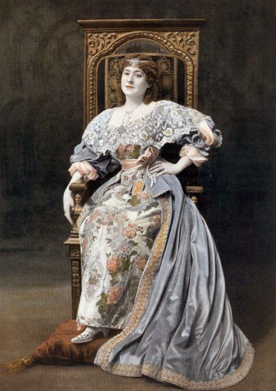 Franska komikern Julia Bartet (1854-1941) som Marion de Lorme i pjäsen "Marion de Lorme" på Comedie Francaise, Paris, foto av Cheri Rousseau från franska tidningen "Le Theatre" 1 juli av Cheri Rousseau