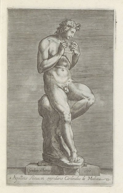 Skulptur av Apollon Staty av Apollo i kardinal de Medicis grönska (titel på objekt) Antika skulpturer i Rom (serietitel) Ikoner av de antika statyerna av staden Rom som ses på offentliga platser (serietitel) av Cherubino Alberti