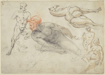 Studier av manliga och kvinnliga nakenstudier, en satyr och en kamel (recto); Staty av Marcus Aurelius (verso) av Cherubino Alberti