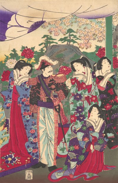 Kejsare bland hovdamer, ca. 1880., ca. 1880. av Chikanobu Yoshu