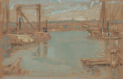 North River Dock, New York av Childe Frederick Hassam