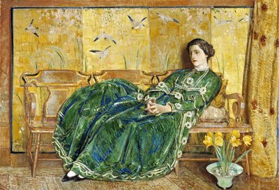 April: (Den gröna klänningen) av Childe Hassam