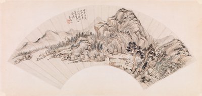 Fläkt som visar ett landskap (bläck på papper) av Chin Ping wen Chin Ping wen