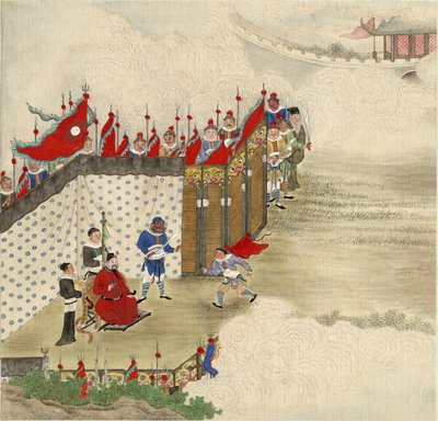 Kinesisk prins mottagande kurir, ca 1820 av Chinese Master