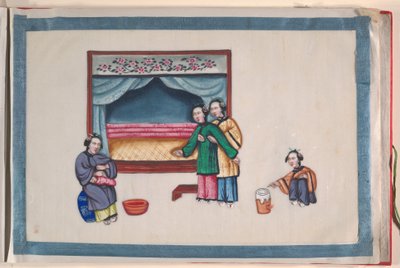 Album, sent 1800-tal (album med tolv blad; tusch och färg på märgpapper, inbundet i röd damast) av Chinese School