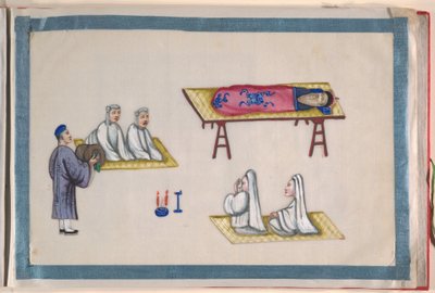 Album, sent 1800-tal (album med tolv blad; tusch och färg på märgpapper, inbundet i röd damast) av Chinese School