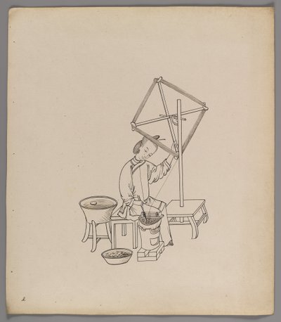 Album med separata blad: Silk Cultivation and Production (bläck på papper) (se även 499288-303) av Chinese School