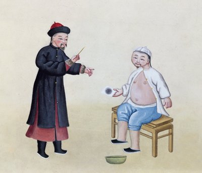 En akupunktör med sin patient, ca 1785 (wc på papper) av Chinese School