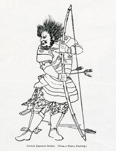 En gammal japansk bågskytt, illustration från "The Travel of Marco Polo" av Marco Polo och Rustichello da Pisa, översatt av Henry Yule, publicerad första gången 1871 av Chinese School