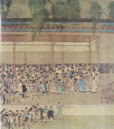 Forntida kinesiska väntar på undersökningsresultat, faksimil av original kinesisk rulla av Chinese School