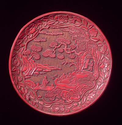 Snidade cinnoberfat, sent Yuan till tidig Ming-dynastin (lackerat trä) (se även 272178) av Chinese School