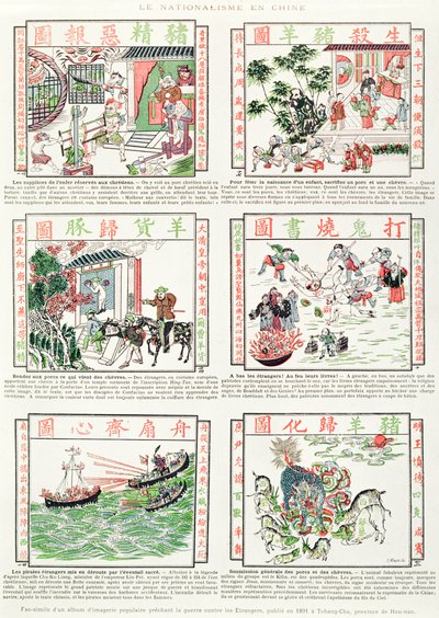 Kinesiska nationalistiska och antieuropeiska bilder, från ett faksimilalbum med populära bilder som predikar krig mot utlänningar, 1891 av Chinese School