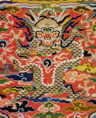 Detalj från tyg som föreställer en femdrakar Kossu, Wanli-perioden, 1573-1619 (silke) (se 206710) av Chinese School