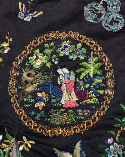 Broderad midnattsblå Haan informell överrock för kvinnor, waitao, 1800-talets tredje kvartal av Chinese School