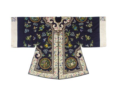 Broderad midnattsblå Haan informell överrock för kvinnor, waitao, 1800-talets tredje kvartal av Chinese School