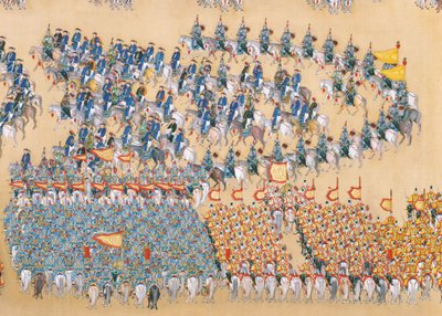 Kejsar Qianlongs genomgång av den stora paraden av trupper, handscroll av Chinese School