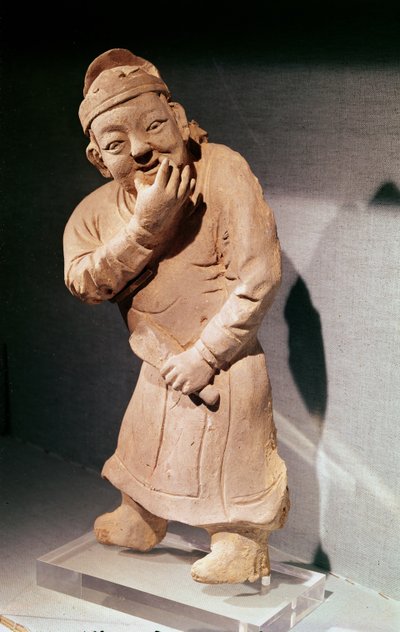 Statyett av en skådespelare som visslar, från Jiaozuo, Henan, Yuan-dynastin (1271-1368) (terrakotta) av Chinese School