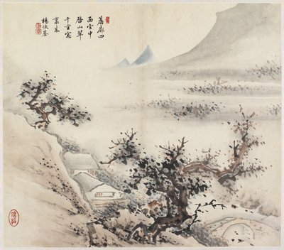 Landskap (bläck & färger på papper) av Chinese School