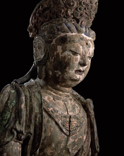 Stor sittande bodhisattva i meditation, Jin-dynastin (1115-1234) (trä & pigment) (detalj) (se 206544) av Chinese School