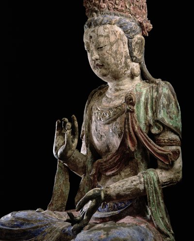 Stor sittande bodhisattva med höjda händer, Jin-dynastin (1115-1234) (trä & pigment) (detalj) (se 206546) av Chinese School