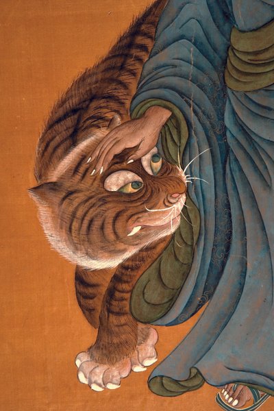 Lohan med tiger, sent 1700-tal till tidigt 1800-tal (färg på siden) av Chinese School
