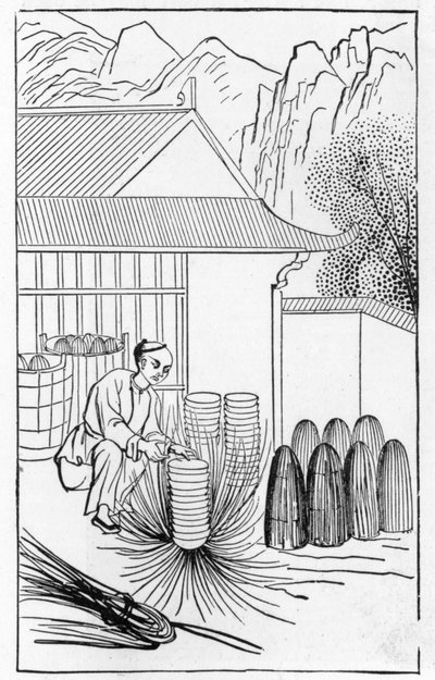Förpackning porslin, från en serie illustrationer om tillverkning av porslin (se 384116 & 384117 för hela serien) av Chinese School