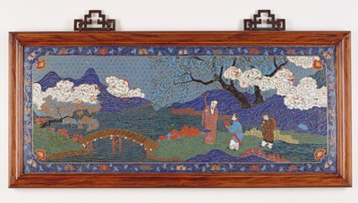 Panel som visar ett kinesiskt landskap, Ming-dynastin (cloisonne-emalj) av Chinese School