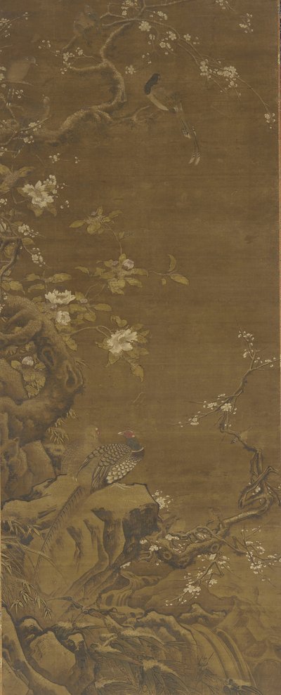 Fasaner och snötäckta plommonblommor, Ming- eller Qingdynastin, 1400-1700-talet av Chinese School
