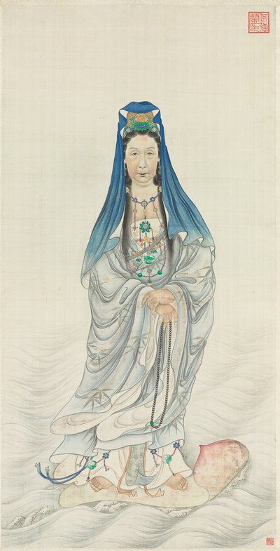 Porträtt av kejsarinnan Cixi som Guanyin av Chinese School