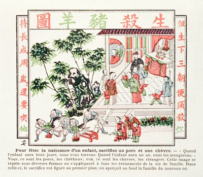 Offer av en gris och en get för att fira ett barns födelse, 1891 av Chinese School